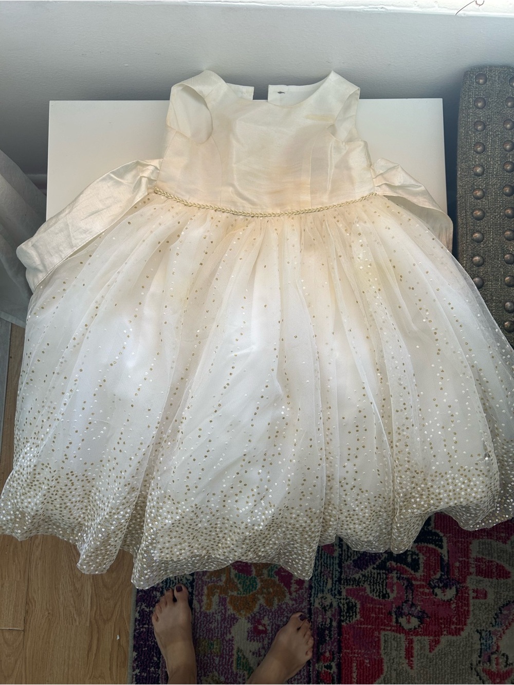 Girls' Ivory Gold-Accent Flower Girl Dress